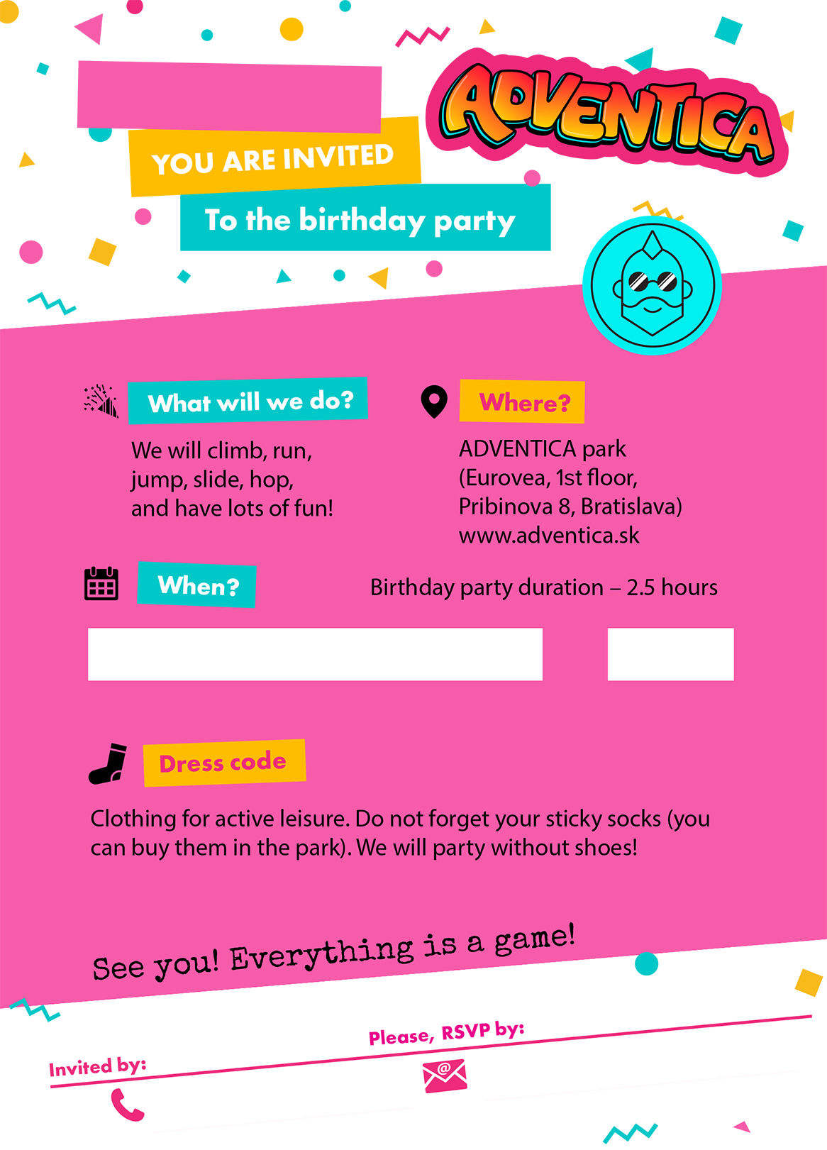 Adventica birthday invite - pink